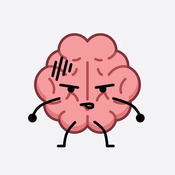 Vector Illustration Brain Character Cute Face Simple Body Line Drawing - Stok Vektor