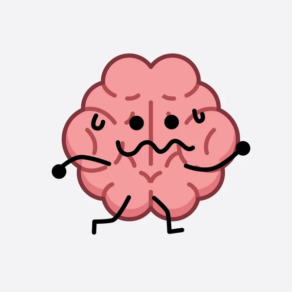 Ilustração Vetorial Personagem Cérebro Com Rosto Bonito Linha Corpo Simples — Vetor de Stock