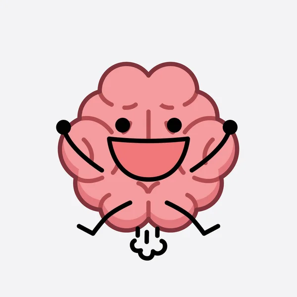 Vector Illustration Brain Character Cute Face Simple Body Line Drawing - Stok Vektor