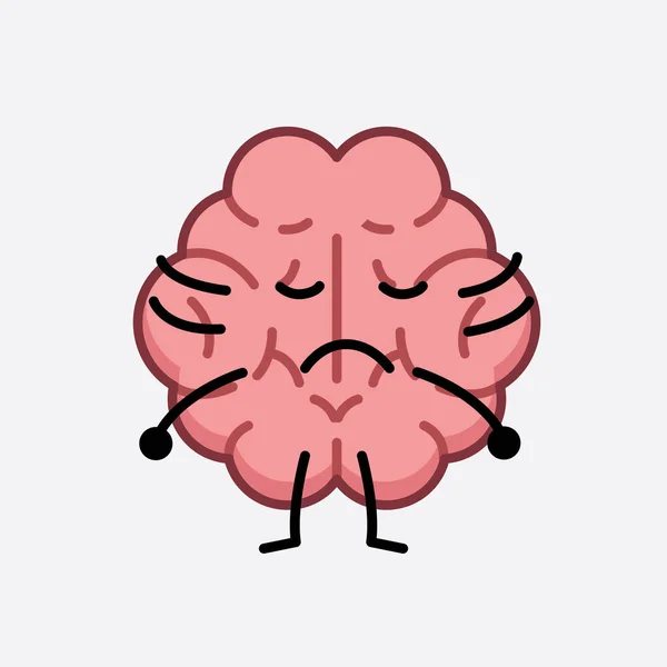 Vector Illustration Brain Character Cute Face Simple Body Line Drawing - Stok Vektor