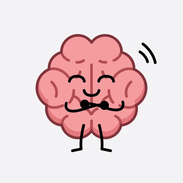 Vector Illustration Brain Character Cute Face Simple Body Line Drawing - Stok Vektor