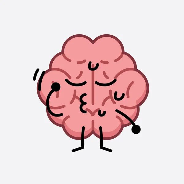 Vector Illustration Brain Character Cute Face Simple Body Line Drawing - Stok Vektor