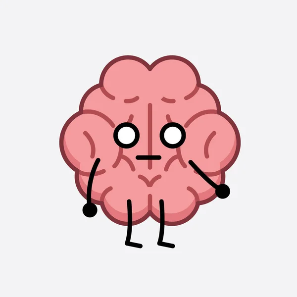 Vector Illustration Brain Character Cute Face Simple Body Line Drawing - Stok Vektor