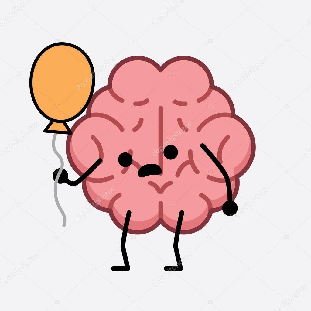 Vector Illustration of Brain Character with cute face and simple body line drawing on isolated background