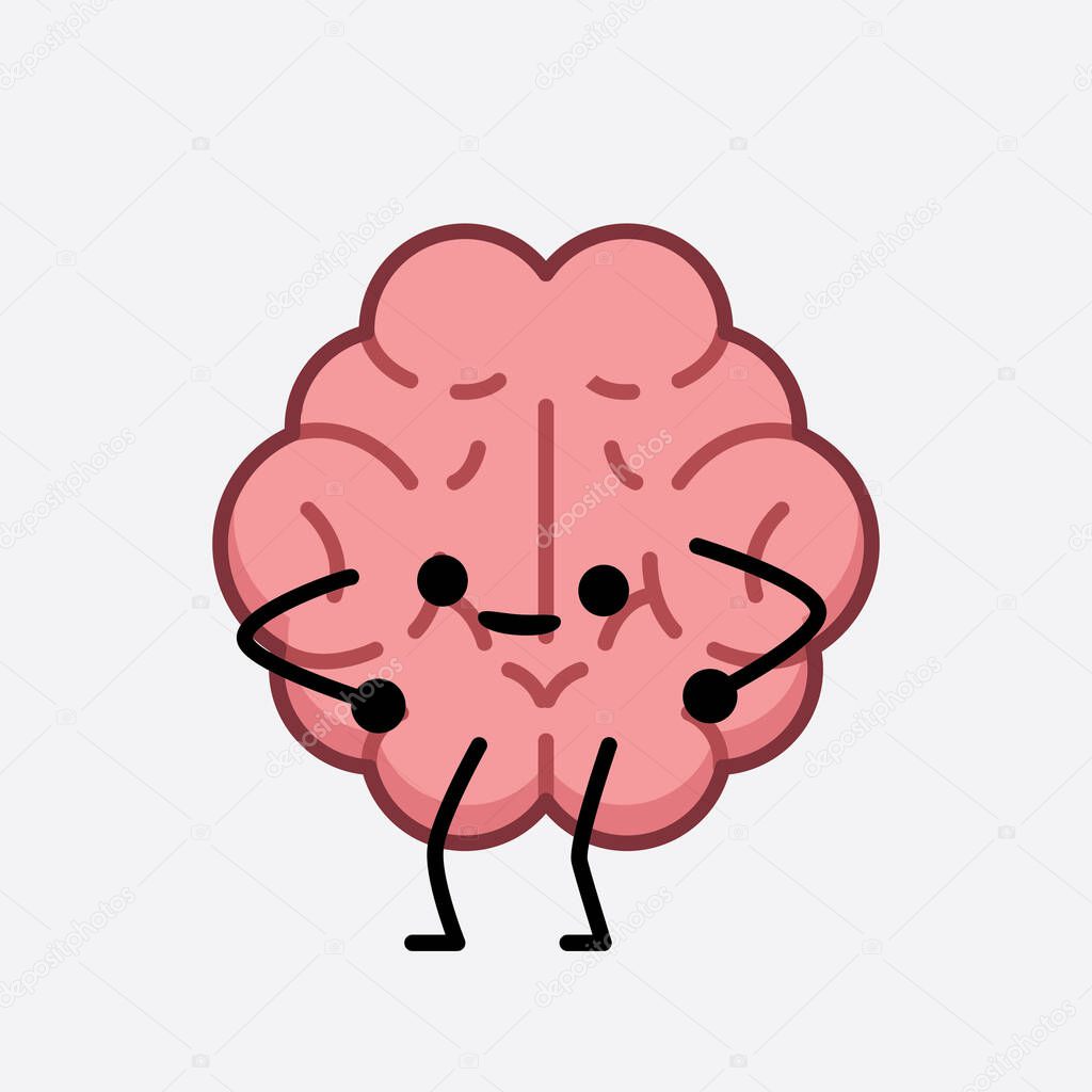 Vector Illustration of Brain Character with cute face and simple body line drawing on isolated background