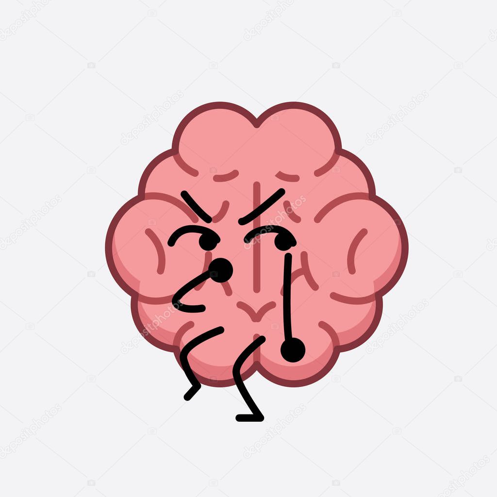 Vector Illustration of Brain Character with cute face and simple body line drawing on isolated background