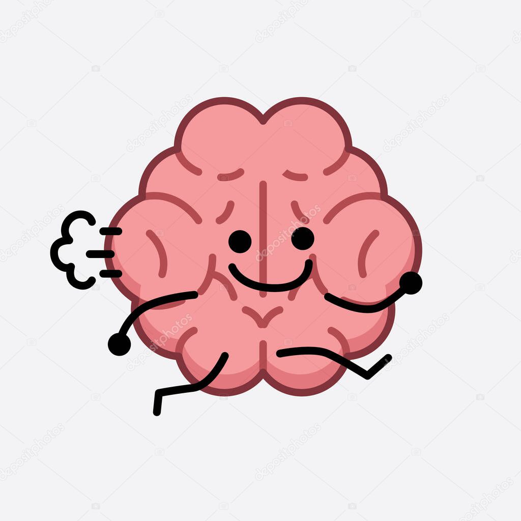 Vector Illustration of Brain Character with cute face and simple body line drawing on isolated background