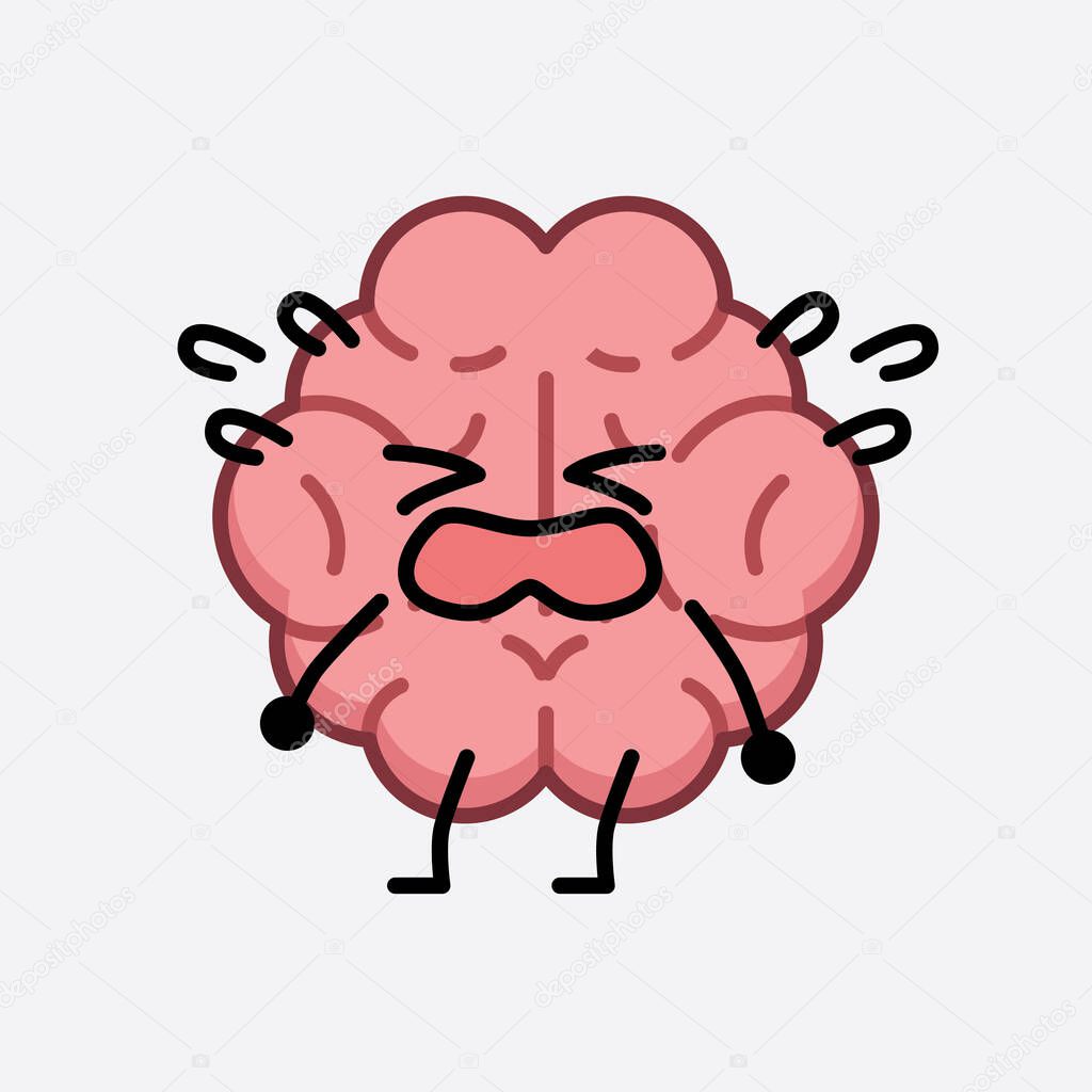 Vector Illustration of Brain Character with cute face and simple body line drawing on isolated background