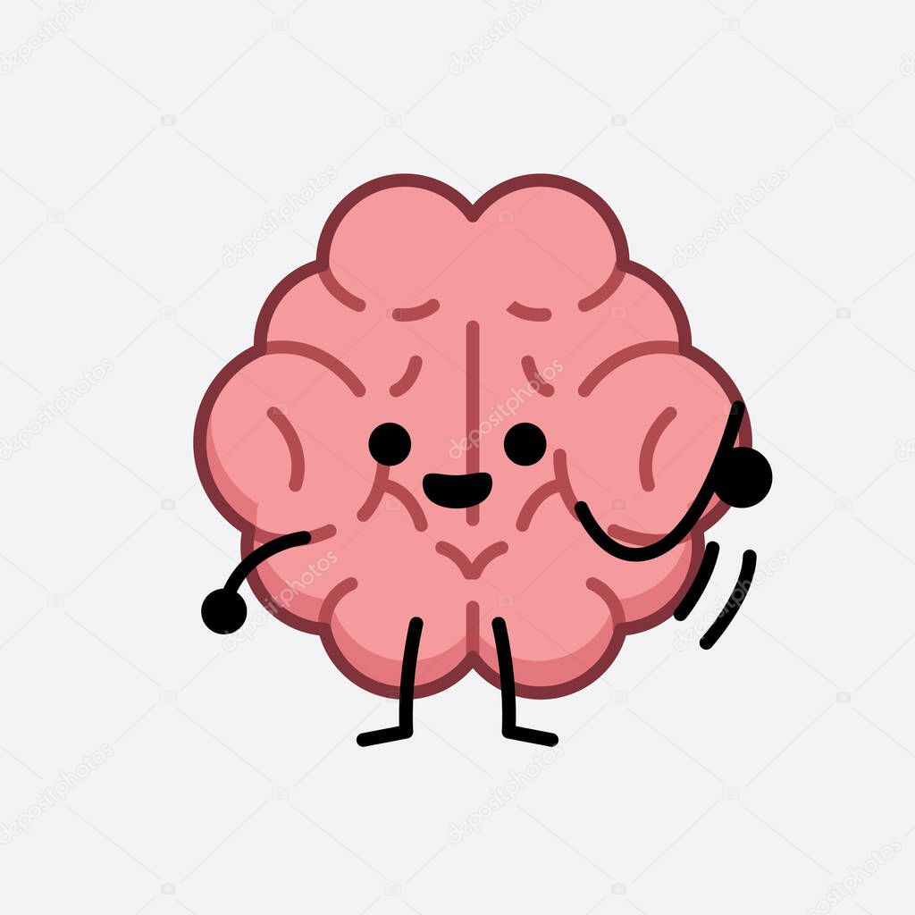 Vector Illustration of Brain Character with cute face and simple body line drawing on isolated background