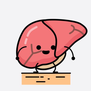 Karaciğer Karakterinin, izole edilmiş arkaplanda şirin yüzü ve basit vücut çizgisi olan Vektör İllüstrasyonu