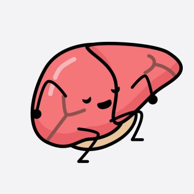 Karaciğer Karakterinin, izole edilmiş arkaplanda şirin yüzü ve basit vücut çizgisi olan Vektör İllüstrasyonu