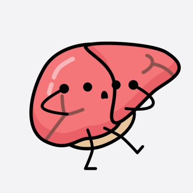 Karaciğer Karakterinin, izole edilmiş arkaplanda şirin yüzü ve basit vücut çizgisi olan Vektör İllüstrasyonu