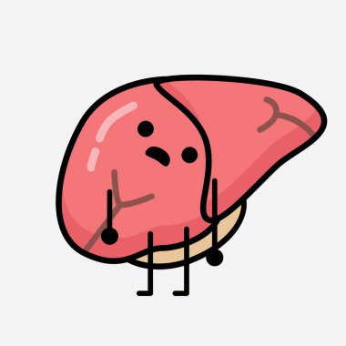 Karaciğer Karakterinin, izole edilmiş arkaplanda şirin yüzü ve basit vücut çizgisi olan Vektör İllüstrasyonu