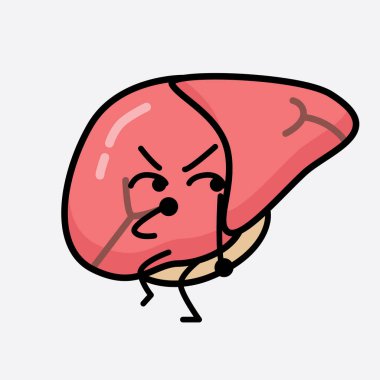 Karaciğer Karakterinin, izole edilmiş arkaplanda şirin yüzü ve basit vücut çizgisi olan Vektör İllüstrasyonu