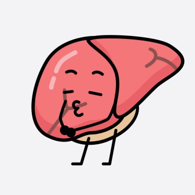 Karaciğer Karakterinin, izole edilmiş arkaplanda şirin yüzü ve basit vücut çizgisi olan Vektör İllüstrasyonu