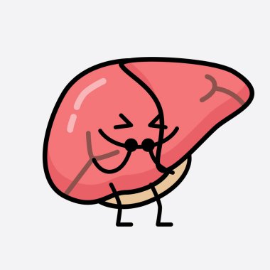 Karaciğer Karakterinin, izole edilmiş arkaplanda şirin yüzü ve basit vücut çizgisi olan Vektör İllüstrasyonu