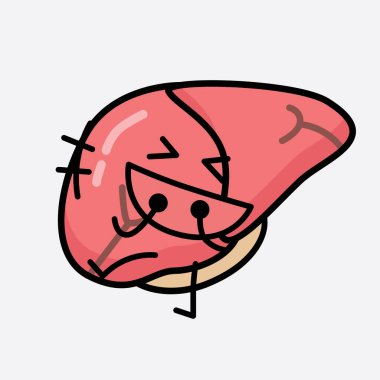 Karaciğer Karakterinin, izole edilmiş arkaplanda şirin yüzü ve basit vücut çizgisi olan Vektör İllüstrasyonu