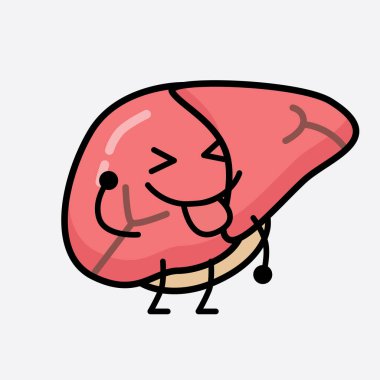 Karaciğer Karakterinin, izole edilmiş arkaplanda şirin yüzü ve basit vücut çizgisi olan Vektör İllüstrasyonu