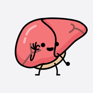 Karaciğer Karakterinin, izole edilmiş arkaplanda şirin yüzü ve basit vücut çizgisi olan Vektör İllüstrasyonu