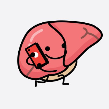 Karaciğer Karakterinin, izole edilmiş arkaplanda şirin yüzü ve basit vücut çizgisi olan Vektör İllüstrasyonu