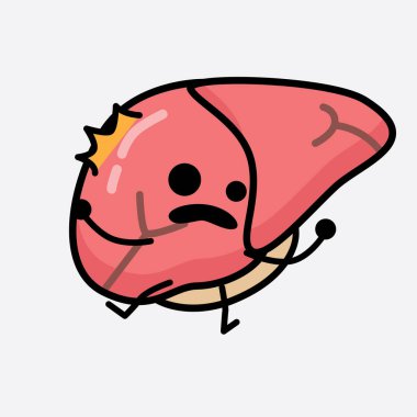 Karaciğer Karakterinin, izole edilmiş arkaplanda şirin yüzü ve basit vücut çizgisi olan Vektör İllüstrasyonu