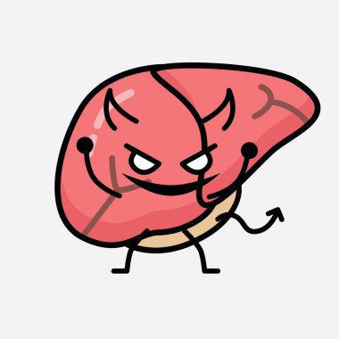 Karaciğer Karakterinin, izole edilmiş arkaplanda şirin yüzü ve basit vücut çizgisi olan Vektör İllüstrasyonu