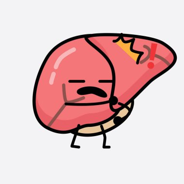 Karaciğer Karakterinin, izole edilmiş arkaplanda şirin yüzü ve basit vücut çizgisi olan Vektör İllüstrasyonu