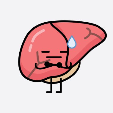 Karaciğer Karakterinin, izole edilmiş arkaplanda şirin yüzü ve basit vücut çizgisi olan Vektör İllüstrasyonu