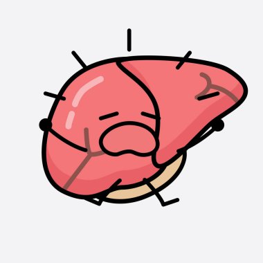 Karaciğer Karakterinin, izole edilmiş arkaplanda şirin yüzü ve basit vücut çizgisi olan Vektör İllüstrasyonu