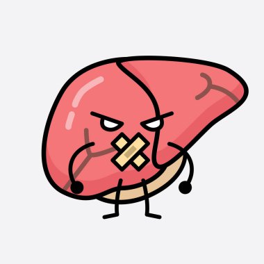 Karaciğer Karakterinin, izole edilmiş arkaplanda şirin yüzü ve basit vücut çizgisi olan Vektör İllüstrasyonu