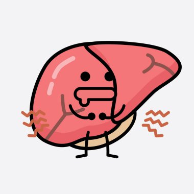 Karaciğer Karakterinin, izole edilmiş arkaplanda şirin yüzü ve basit vücut çizgisi olan Vektör İllüstrasyonu