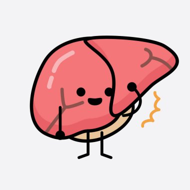 Karaciğer Karakterinin, izole edilmiş arkaplanda şirin yüzü ve basit vücut çizgisi olan Vektör İllüstrasyonu