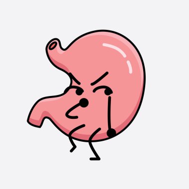 İzole edilmiş arkaplanda şirin yüzü ve basit vücut çizgisi olan Mide Karakterinin Vektör İllüstrasyonu