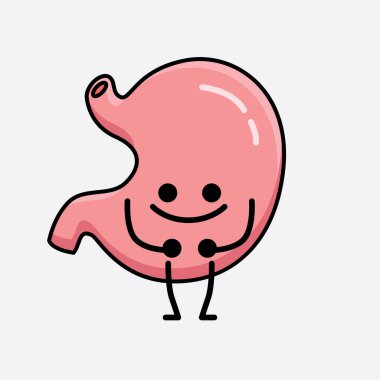 İzole edilmiş arkaplanda şirin yüzü ve basit vücut çizgisi olan Mide Karakterinin Vektör İllüstrasyonu