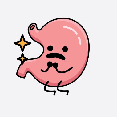 İzole edilmiş arkaplanda şirin yüzü ve basit vücut çizgisi olan Mide Karakterinin Vektör İllüstrasyonu