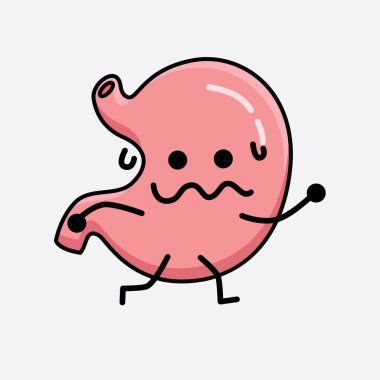 İzole edilmiş arkaplanda şirin yüzü ve basit vücut çizgisi olan Mide Karakterinin Vektör İllüstrasyonu