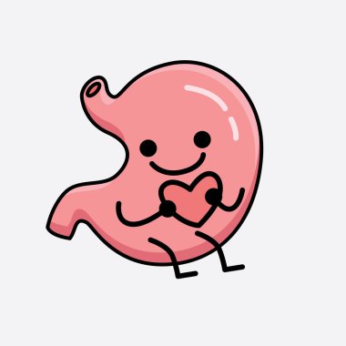 İzole edilmiş arkaplanda şirin yüzü ve basit vücut çizgisi olan Mide Karakterinin Vektör İllüstrasyonu