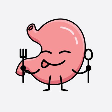 İzole edilmiş arkaplanda şirin yüzü ve basit vücut çizgisi olan Mide Karakterinin Vektör İllüstrasyonu