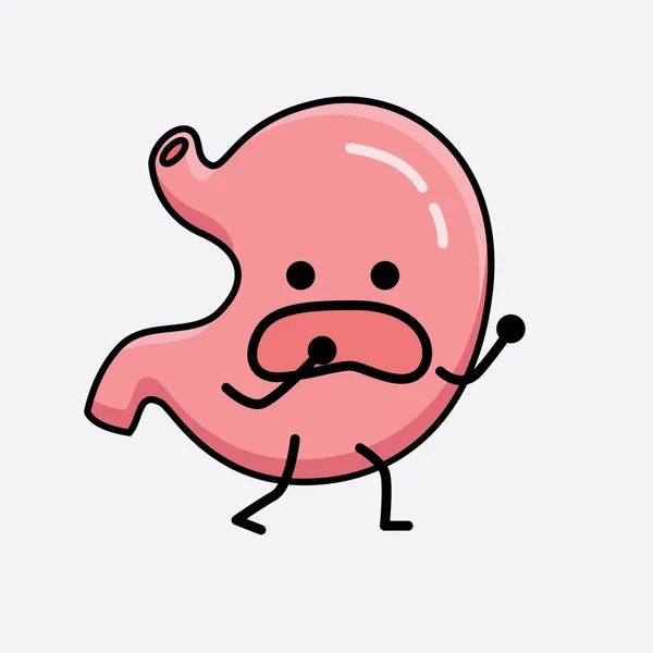 Vector Illustration Stomach Character Cute Face Simple Body Line Drawing - Stok Vektor