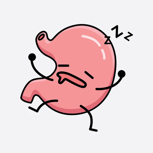 Vector Illustration Stomach Character Cute Face Simple Body Line Drawing - Stok Vektor