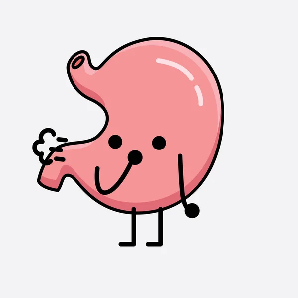 Vector Illustration Stomach Character Cute Face Simple Body Line Drawing - Stok Vektor