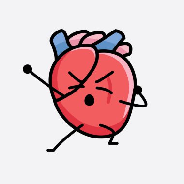 Yalıtılmış arkaplanda sevimli yüzü ve basit vücut çizgisi olan Kalp Organı Karakterinin Vektör İllüstrasyonu