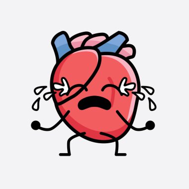 Yalıtılmış arkaplanda sevimli yüzü ve basit vücut çizgisi olan Kalp Organı Karakterinin Vektör İllüstrasyonu