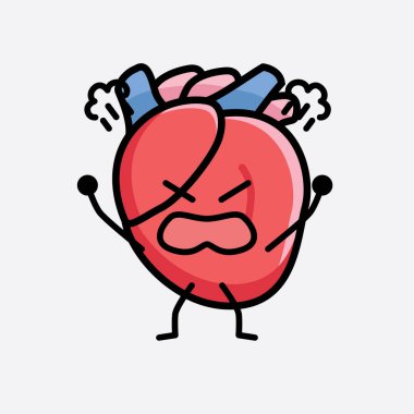 Yalıtılmış arkaplanda sevimli yüzü ve basit vücut çizgisi olan Kalp Organı Karakterinin Vektör İllüstrasyonu