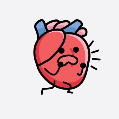 Yalıtılmış arkaplanda sevimli yüzü ve basit vücut çizgisi olan Kalp Organı Karakterinin Vektör İllüstrasyonu