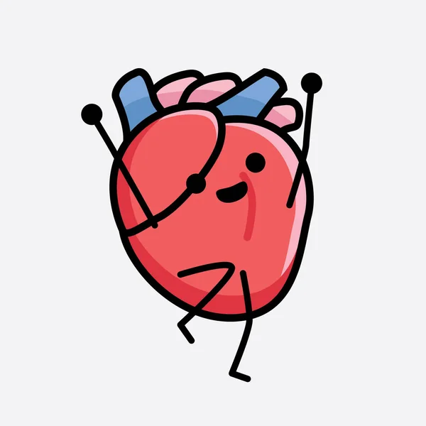Векторная Иллюстрация Характера Сердечного Органа Симпатичным Лицом Простым Рисунком Линии — стоковый вектор
