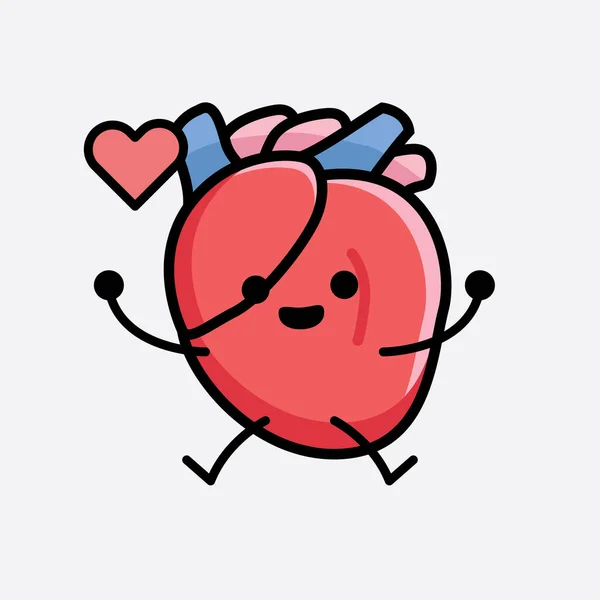 Vektor Illustration Von Herzorgancharakter Mit Niedlichem Gesicht Und Einfacher Körperlinie — Stockvektor