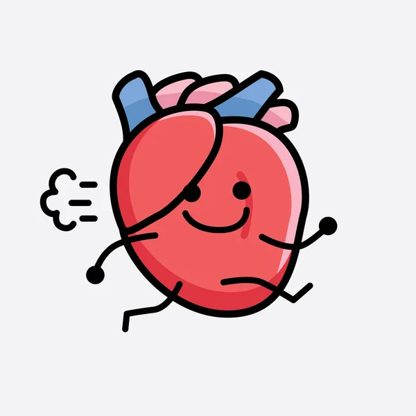 Vector Illustration Heart Organ Character Cute Face Simple Body Line — Stock Vector