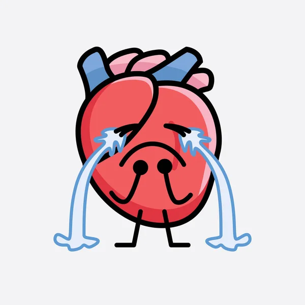 Vector Illustration Heart Organ Character Cute Face Simple Body Line — Stock Vector