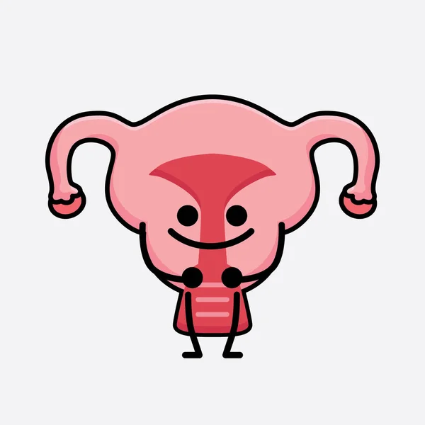 Vector Illustration Uterus Character Cute Face Simple Body Line Drawing — Stock Vector